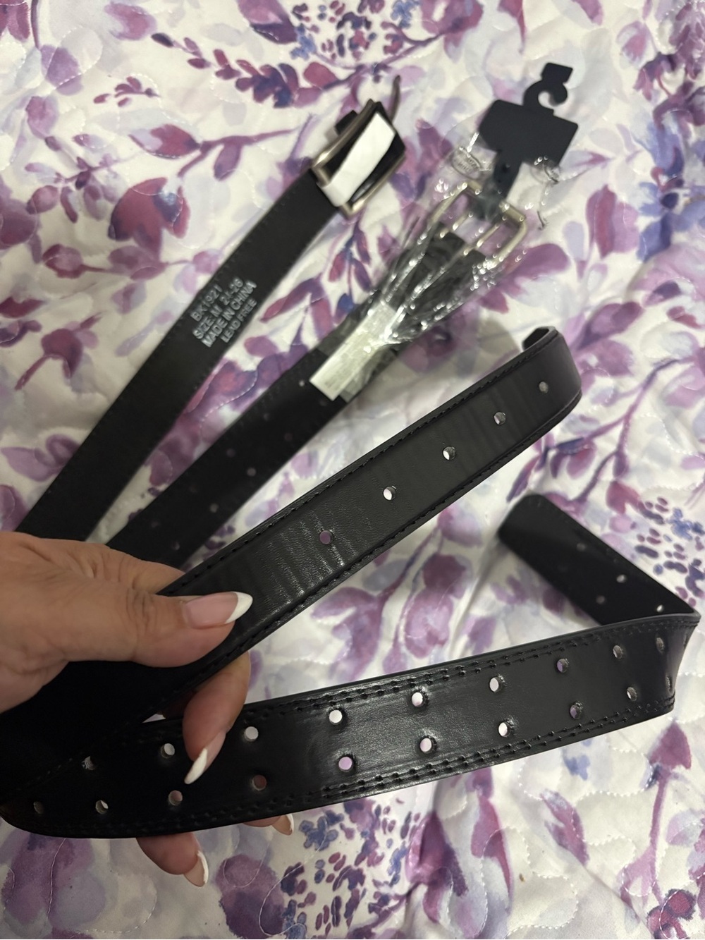 Kids Black Double-Row & One Hole Belts with Silver Buckle